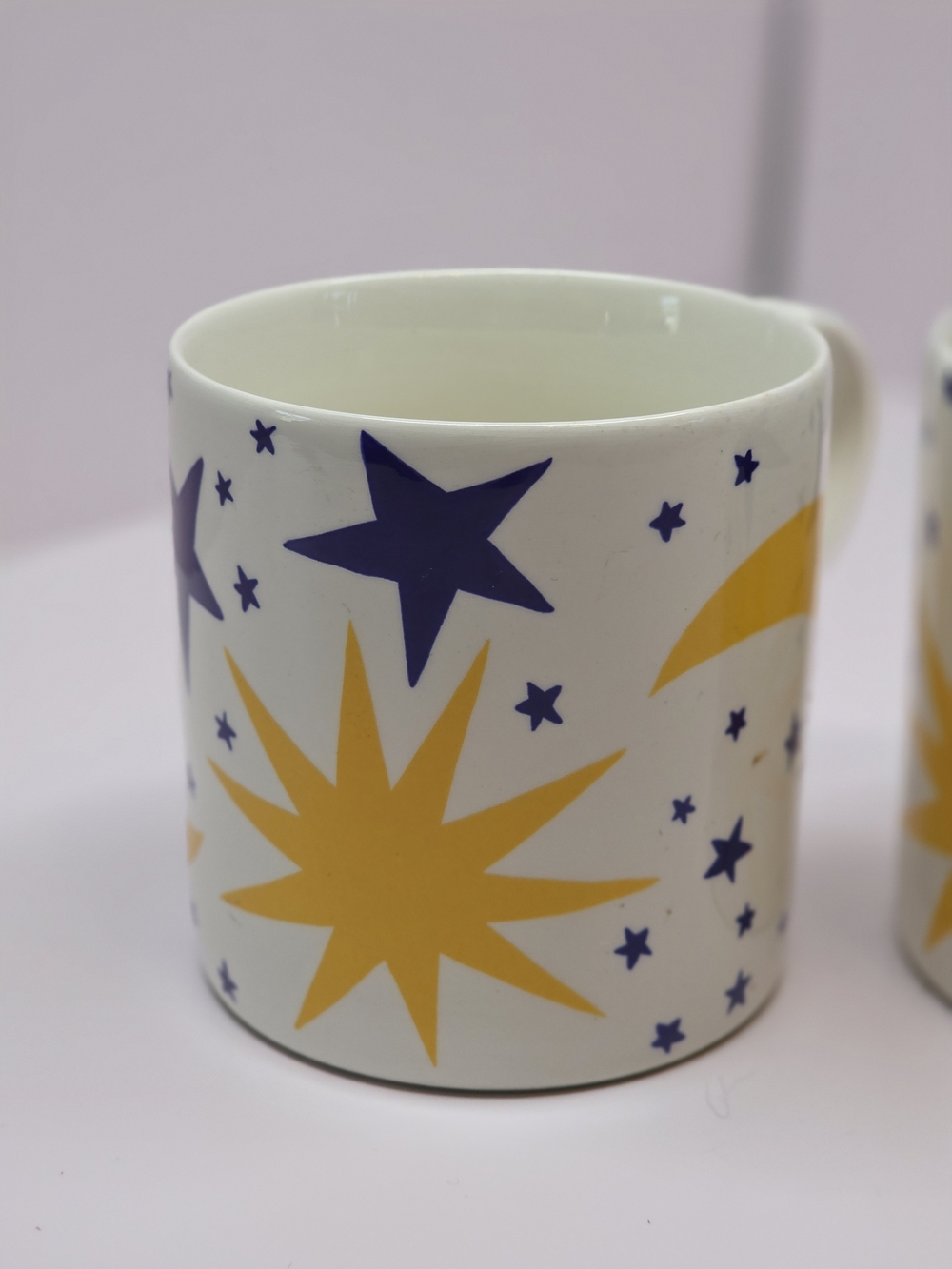 Vintage Ceramic Star & Burst Mug in Yellow and Navy - Friendly Sky England